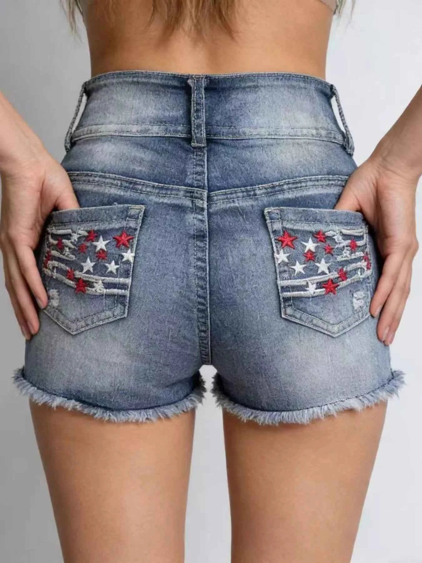 American Flag Distressed Denim Shorts