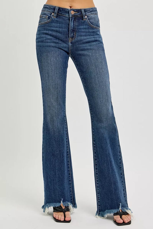RISEN Jeans - Full Size Mid Rise Flare Frayed Hem Jeans