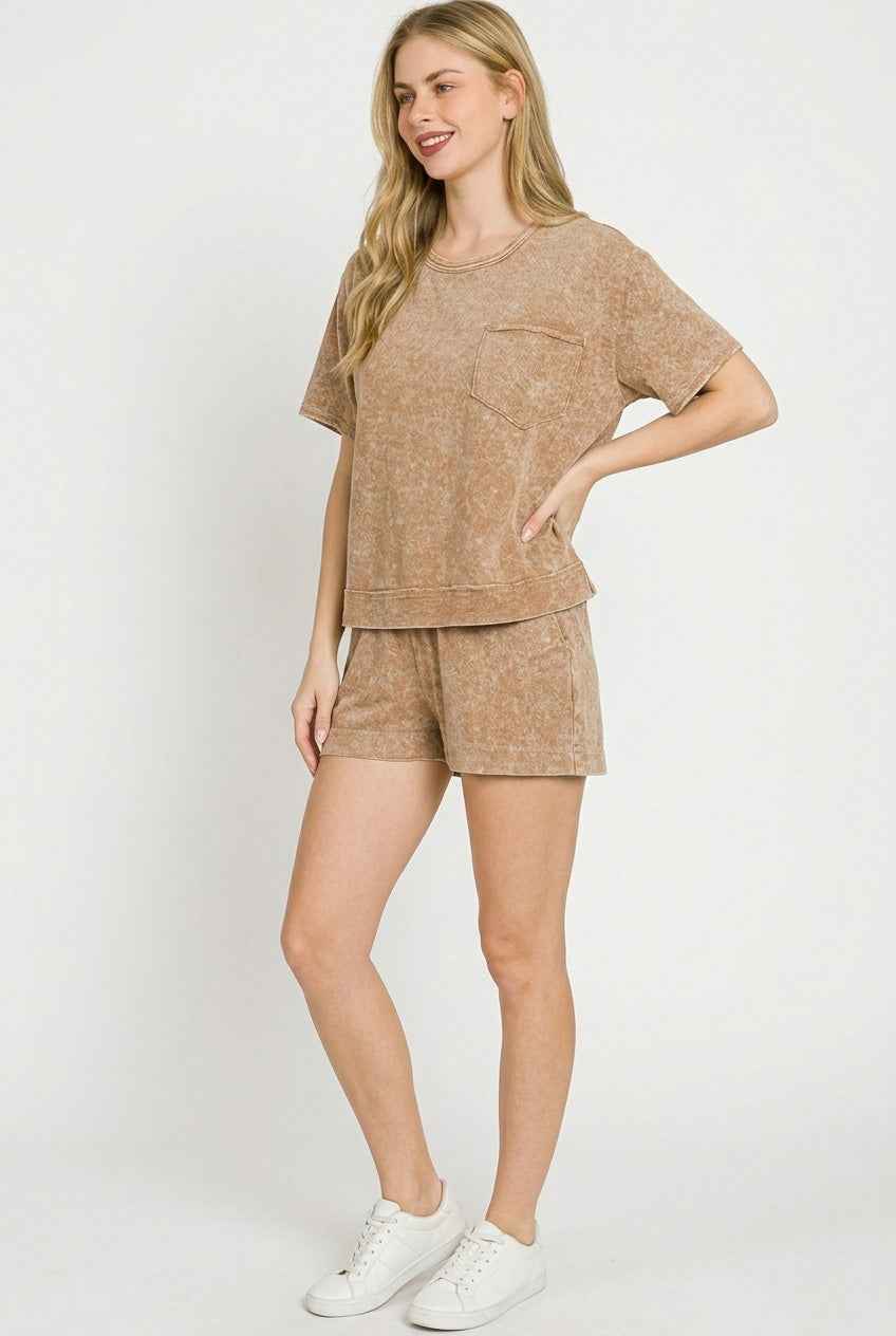 Zenana Halo Snow Washed Boxy Top & Shorts Set