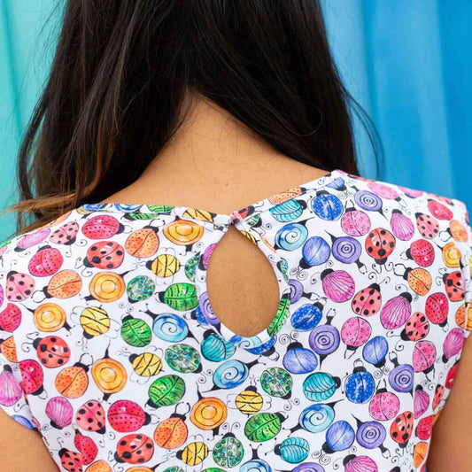 Adult "Jewelbug" Rainbow of Bugs Cap Sleeve Dress with Pockets