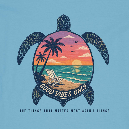Beach Turtle Good Vibes Vee Neck Tee