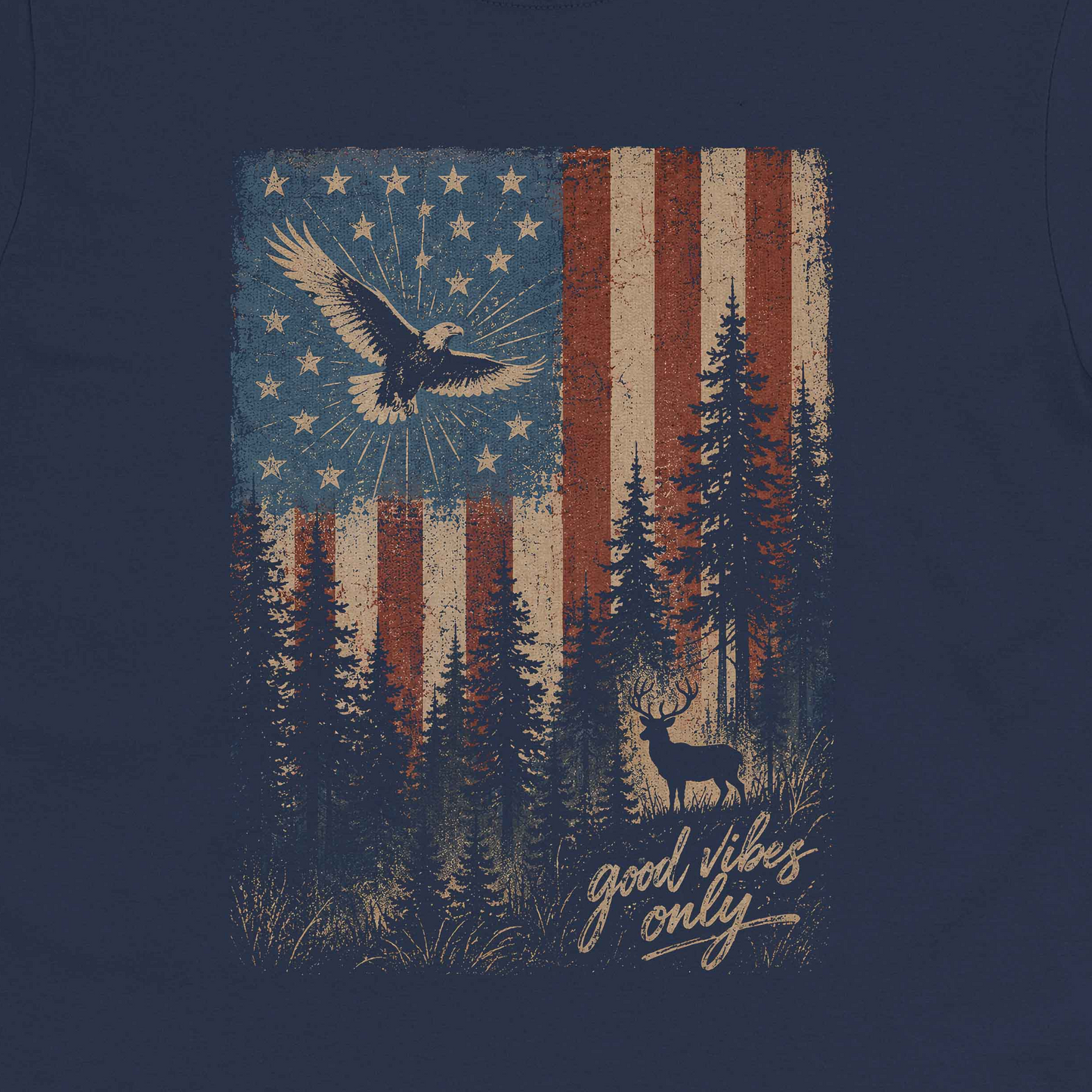 Patriotic Forest Good Vibes Crew Neck Tee