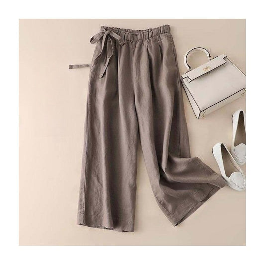 High-Waisted Wide-Leg Cropped Trousers in Cotton-Linen Blend