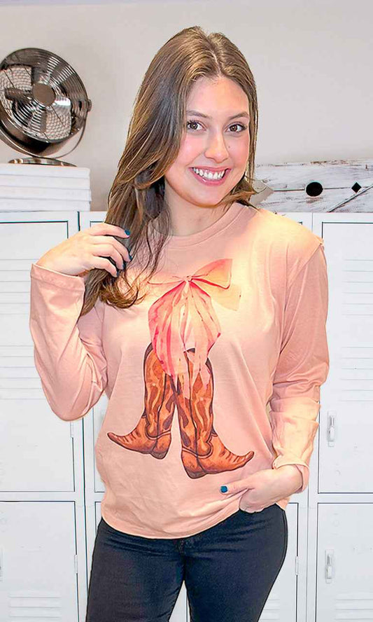 Cowgirl Bow Long Sleeve Graphic T-Shirt