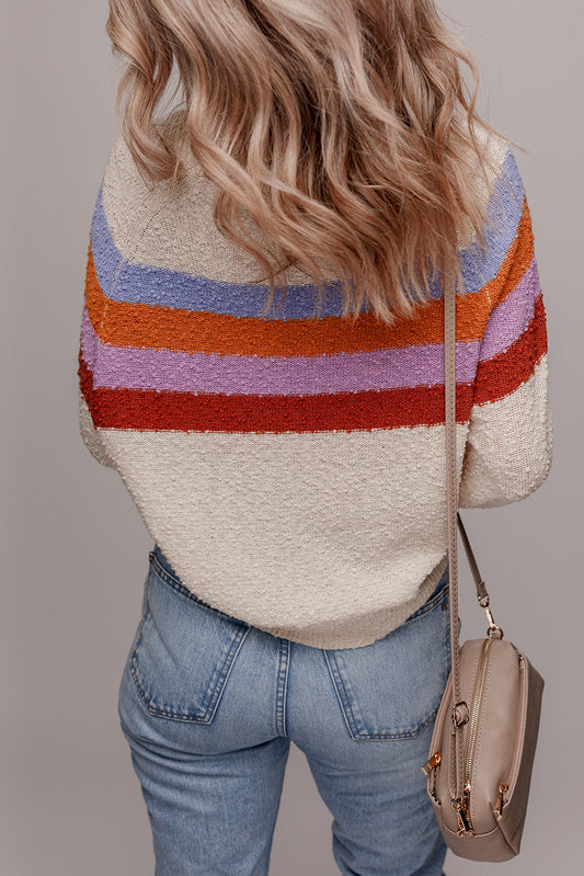 Ayla Striped Color Block Loose Sleeve Chic Sweater