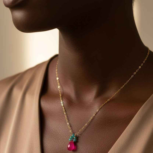 Gold Filled Pink and Aqua Gemstone Crystal Chain Necklace