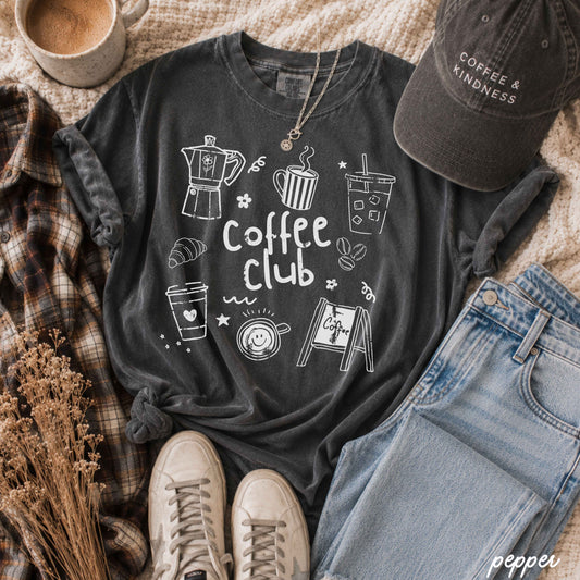 Coffee Club Doodle Tee *16 Colors (S-3X) SC