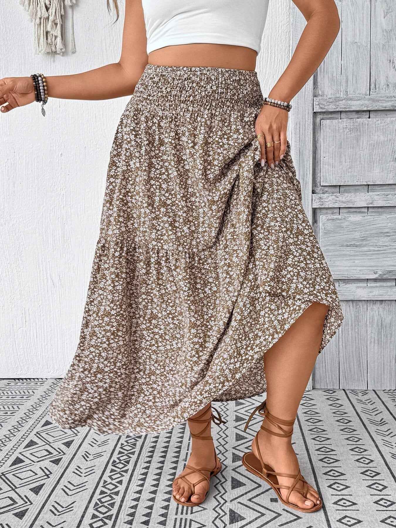 Plus Size Floral Print Tiered Skirt