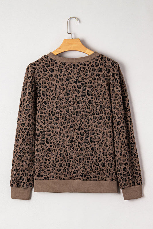 Annie Ribbed Trim Leopard Top
