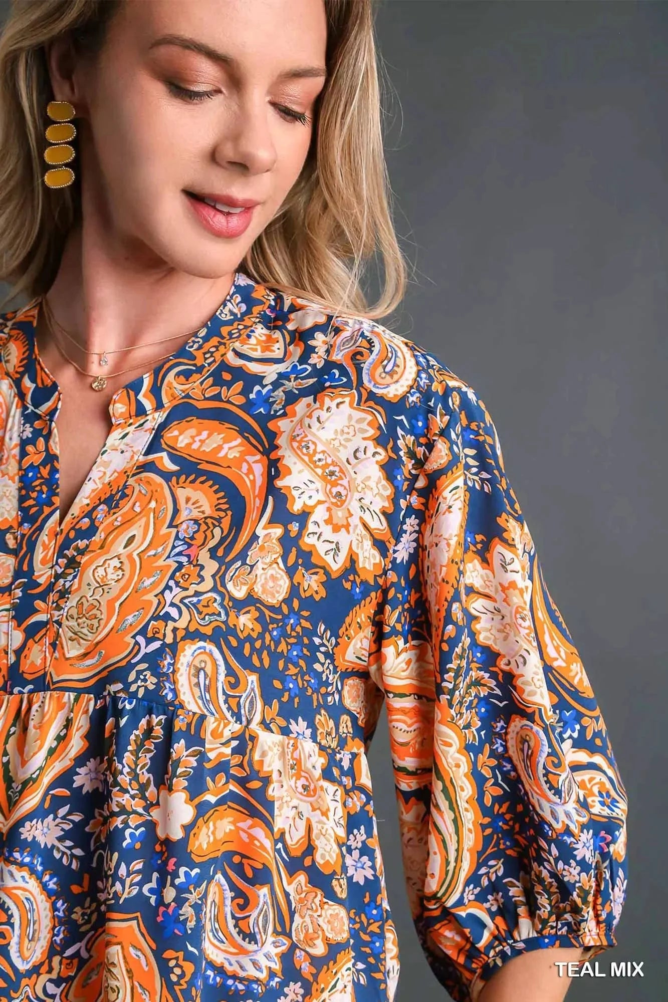 Umgee Mix Paisley Boho Tunic Blouse