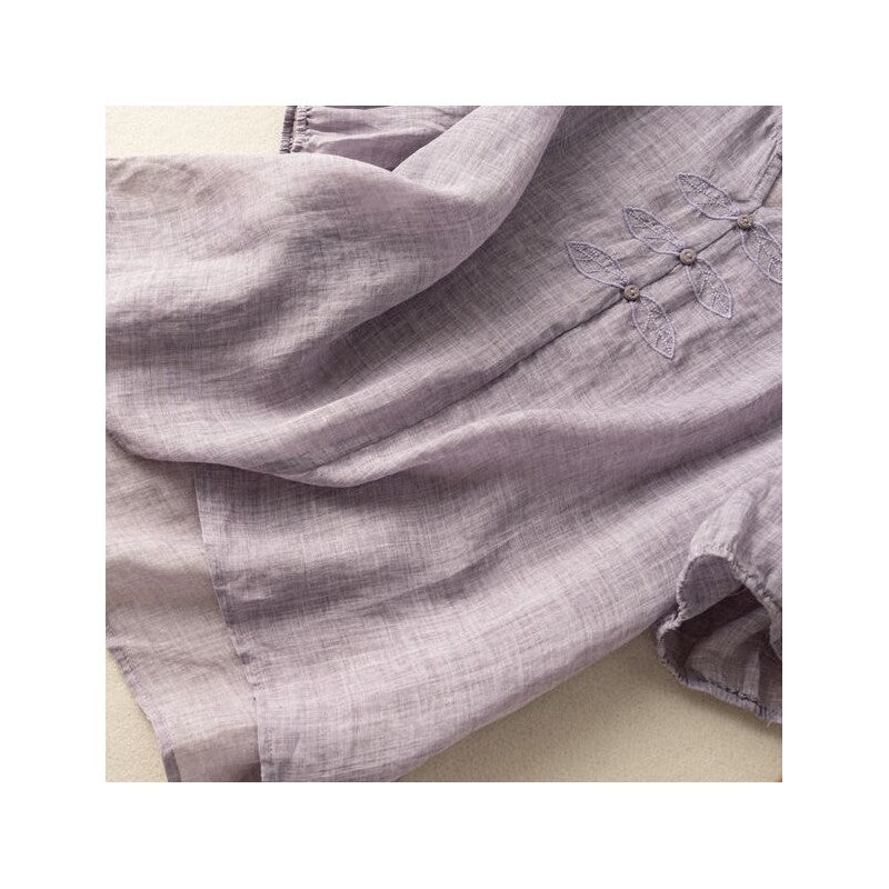 Relaxed Fit Linen Cotton Artistic Embroidered T-Shirt