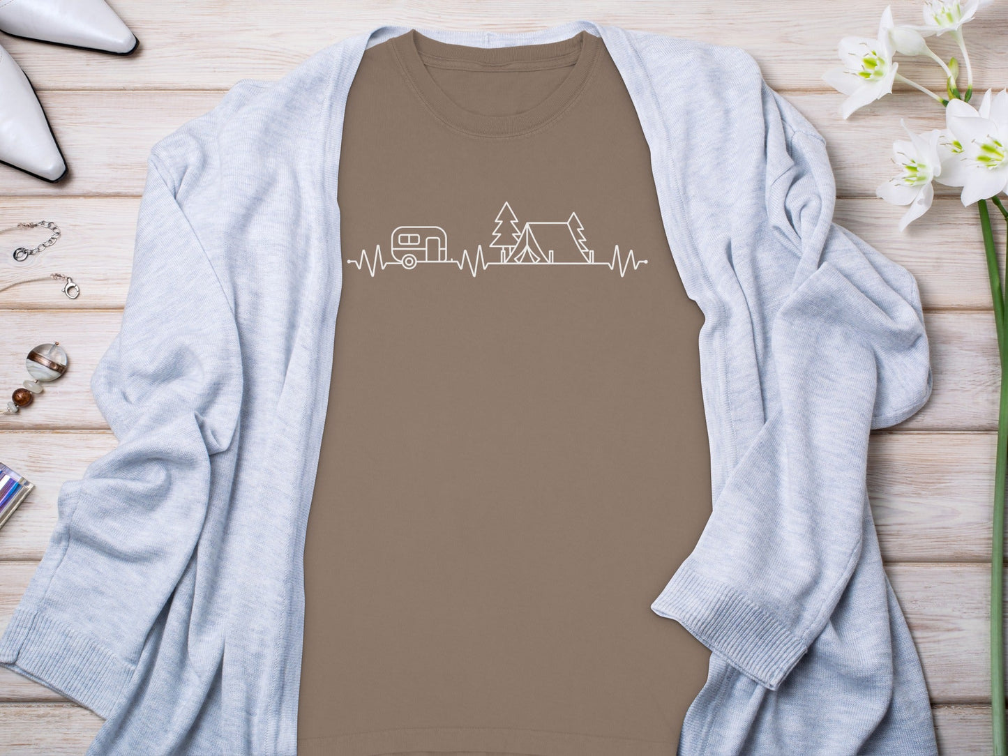 Camping Heartbeat Caravan Tent Adventure Time Long Sleeve T-Shirt