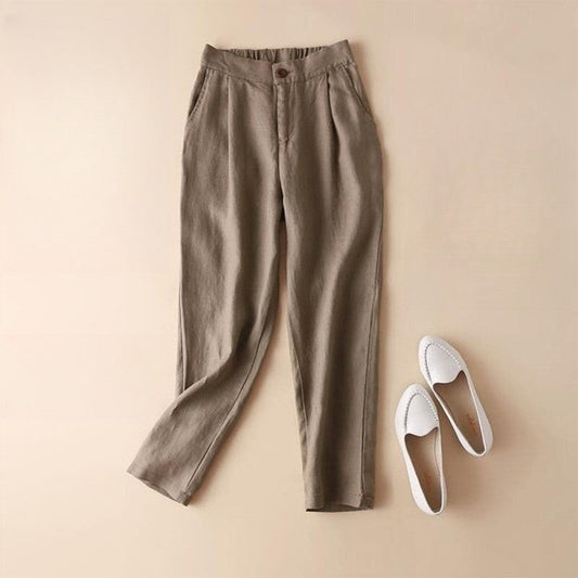High-Waisted Relaxed Linen and Cotton Blend Cropped Pants