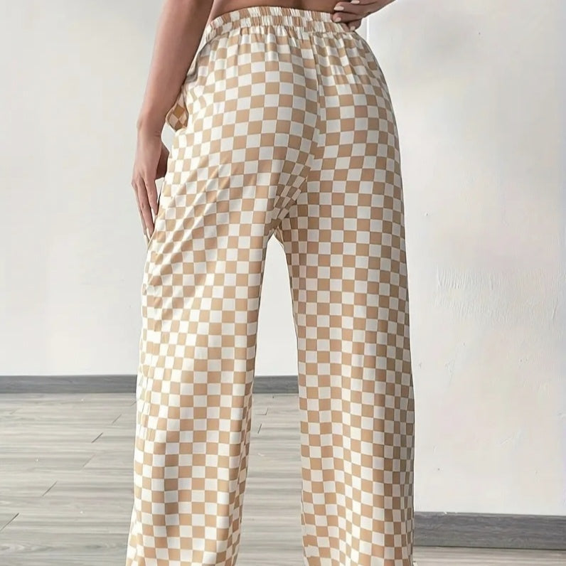 Checkerboard High-Waisted Wide Leg Pants