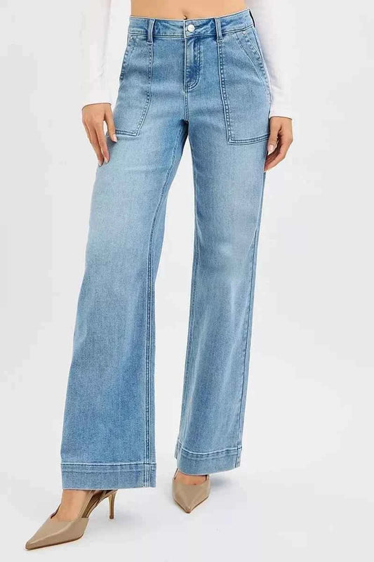 Full Size High Rise Straight Leg Jeans with Front Pockets Plus Size by Risen