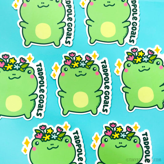 Floral Crown Frog Vinyl Sticker - Tadpole Goals