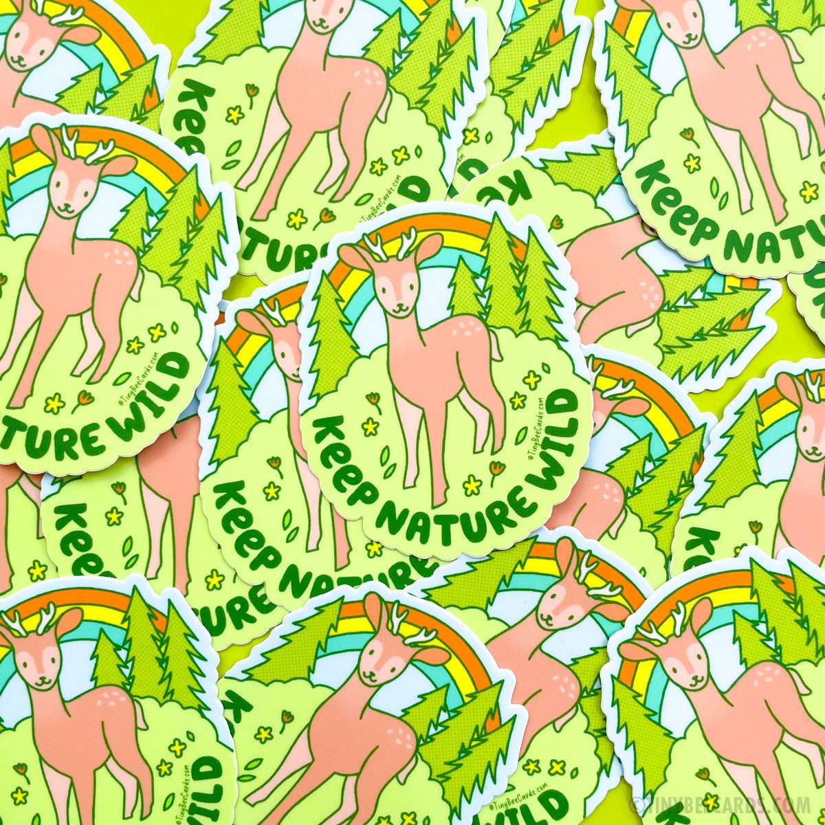 Keep Nature Wild Outdoorsy Deer and Forest Rainbow Vinyl Sticker