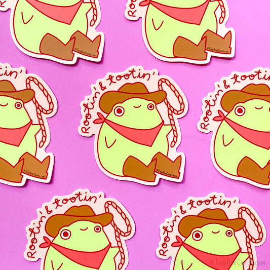 Cowboy Frog Vinyl Sticker - Rootin' and Tootin'