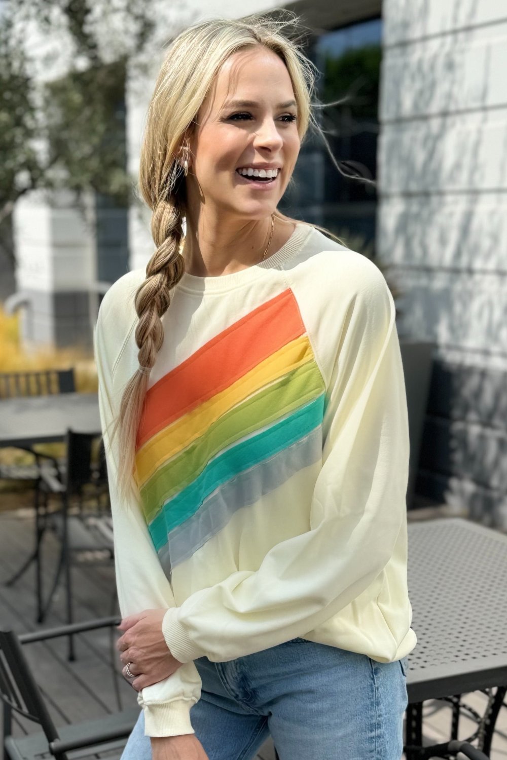 Rainbow Striped Pullover Sweatshirt