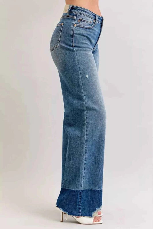 Judy Blue Raw Hem High Waist Column Straight Jeans