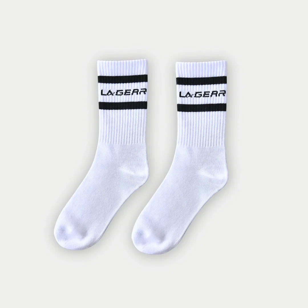 LA Gear Classic Athletic Striped Crew Socks | White