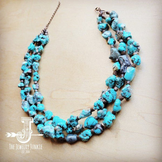 Large Triple Strand Blue Turq&Wood Collar Necklace