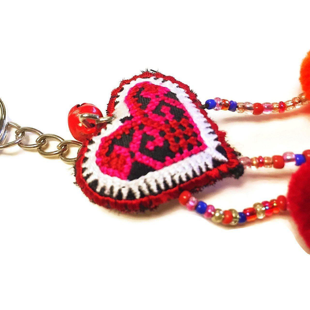 Love Heart Pompom Bells Multicolor Key Chain - Thailand
