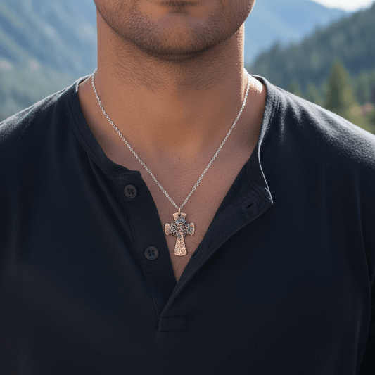 Chained Hammered Copper Cross Necklace For Him Or Her