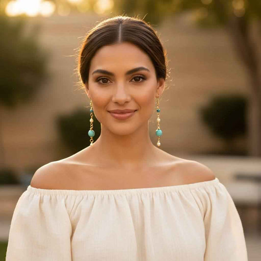Long 14 K Gold Filled Turquoise Pearl Earrings