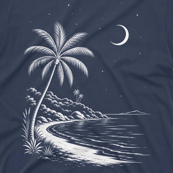Moonlit Tropical Shore Men’s Crew Neck Tee