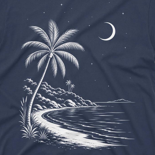 Moonlit Tropical Shore Men’s Crew Neck Tee