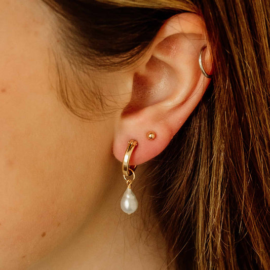 Mini Baroque Pearl Hoop Charms