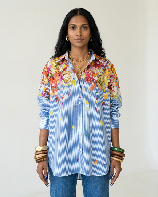 Spirited Striped Floral Blouse