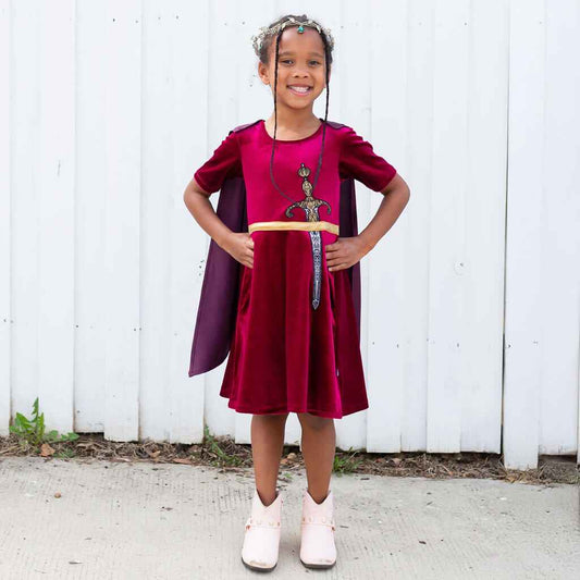 Sword and Cape Ballerina Style Short Sleeve Dress with Pockets