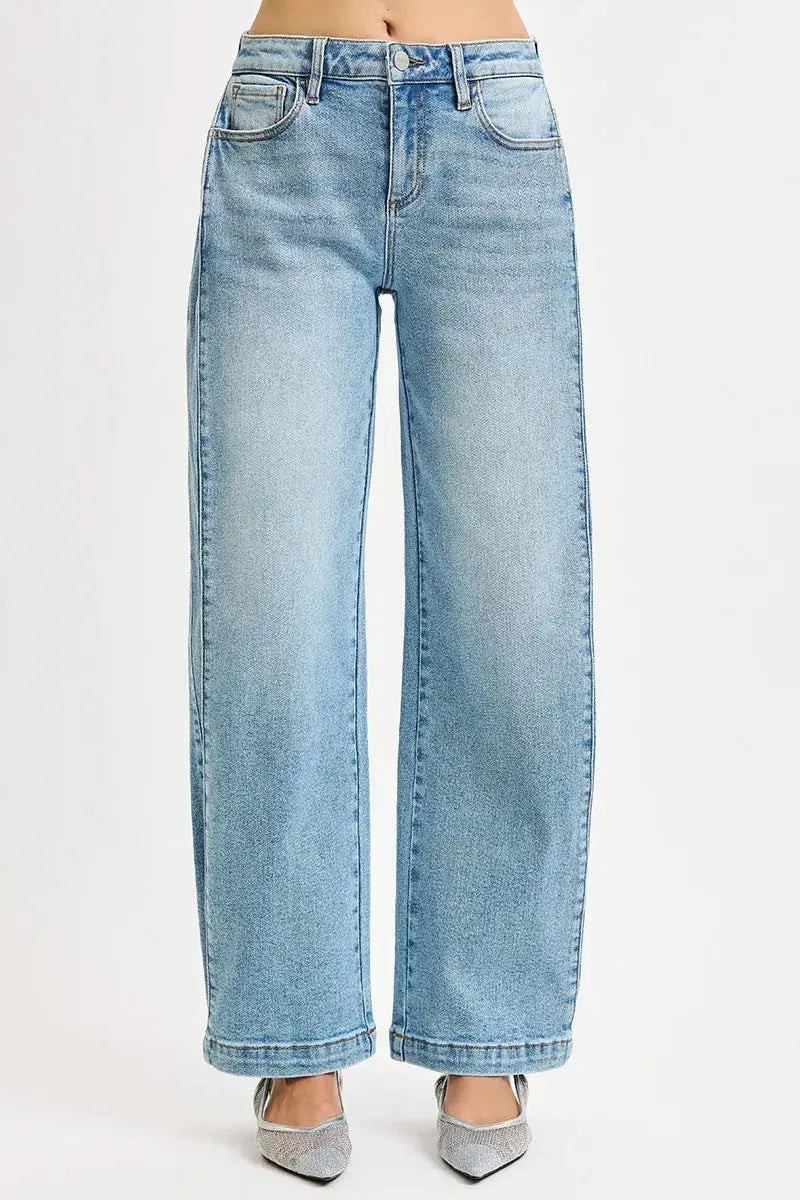 RISEN Jeans - Mid Rise Wide Barrel Transferable Leg Snap Jeans