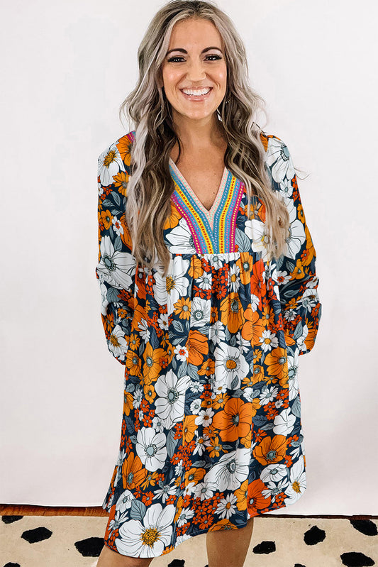 Floral Long Sleeve Mini Dress