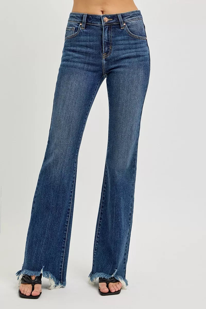 RISEN Jeans - Full Size Mid Rise Flare Frayed Hem Jeans