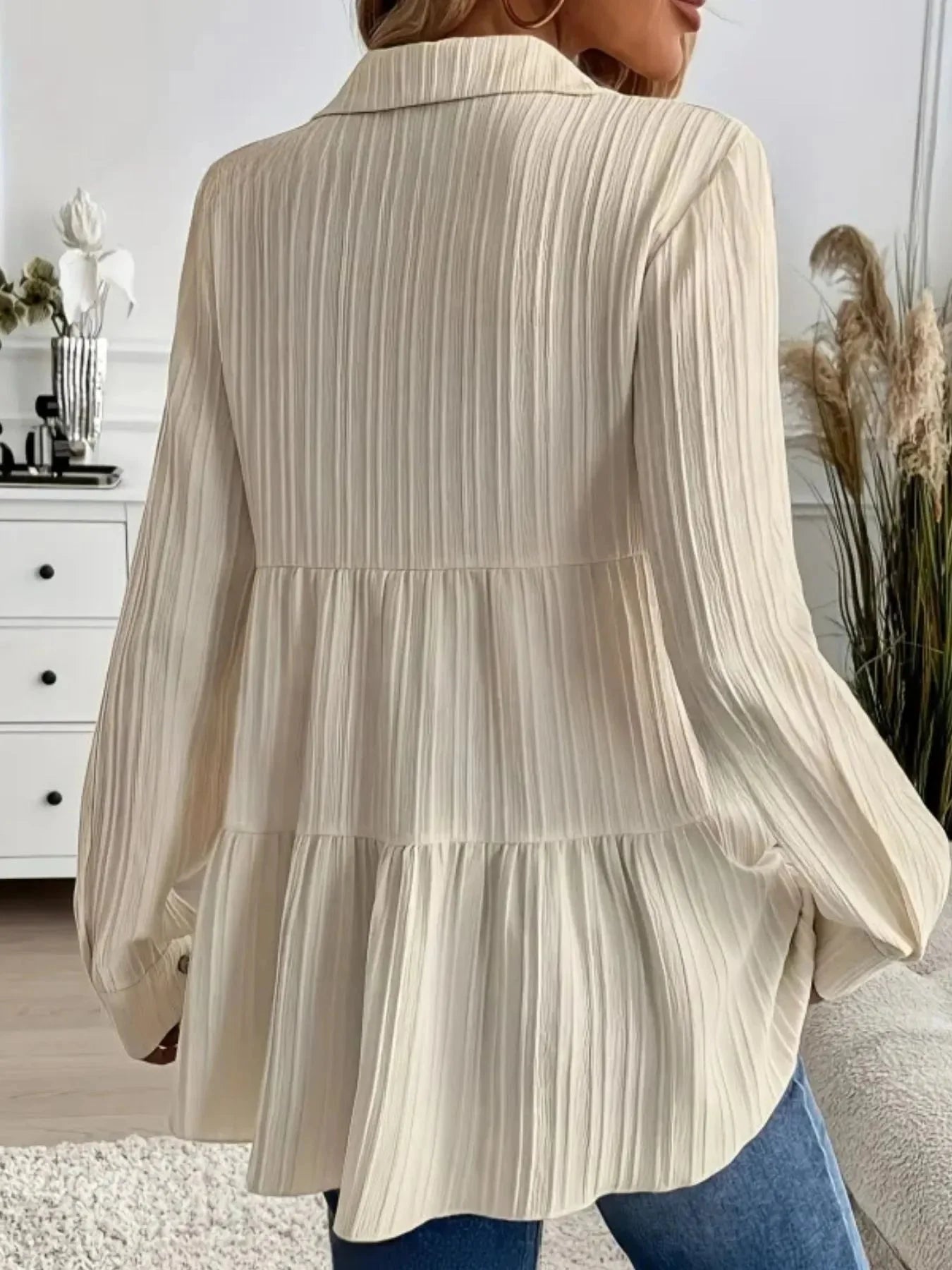 Striped Tiered  Button Down Shirt