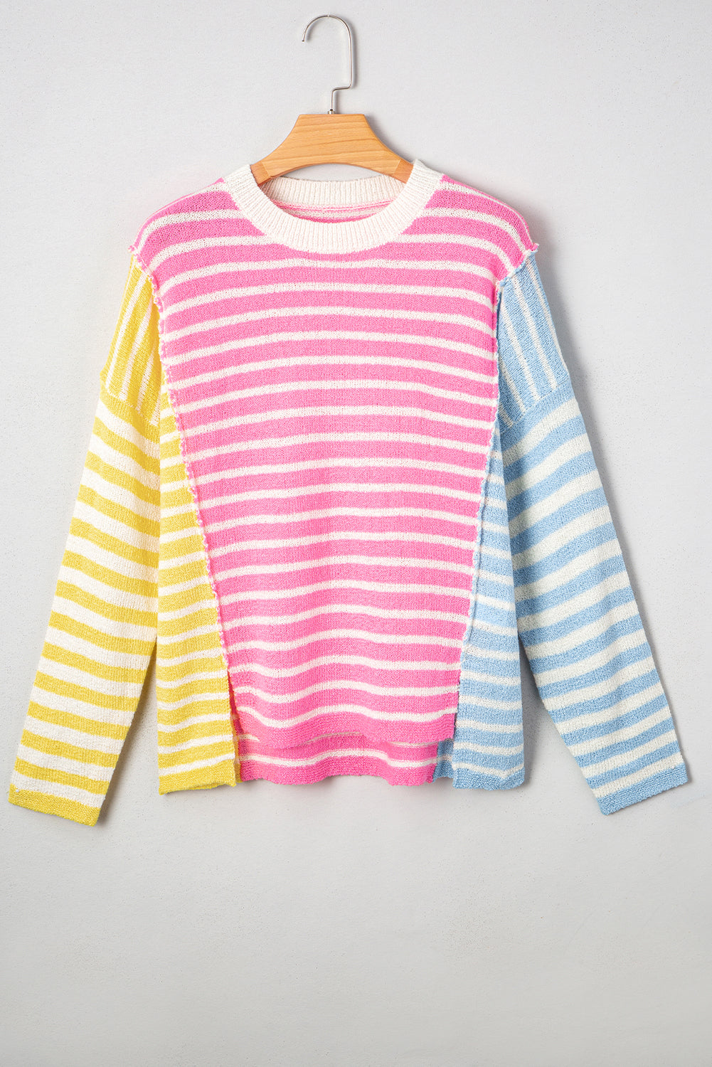 Esther Striped Patchwork Dolman Sleeve Slit Sweater