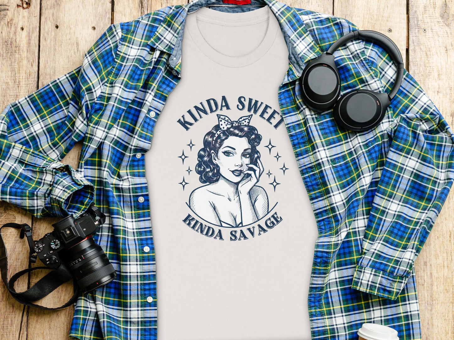 Kinda Sweet Kinda Savage Pinup Girl Stylish Design T-Shirt