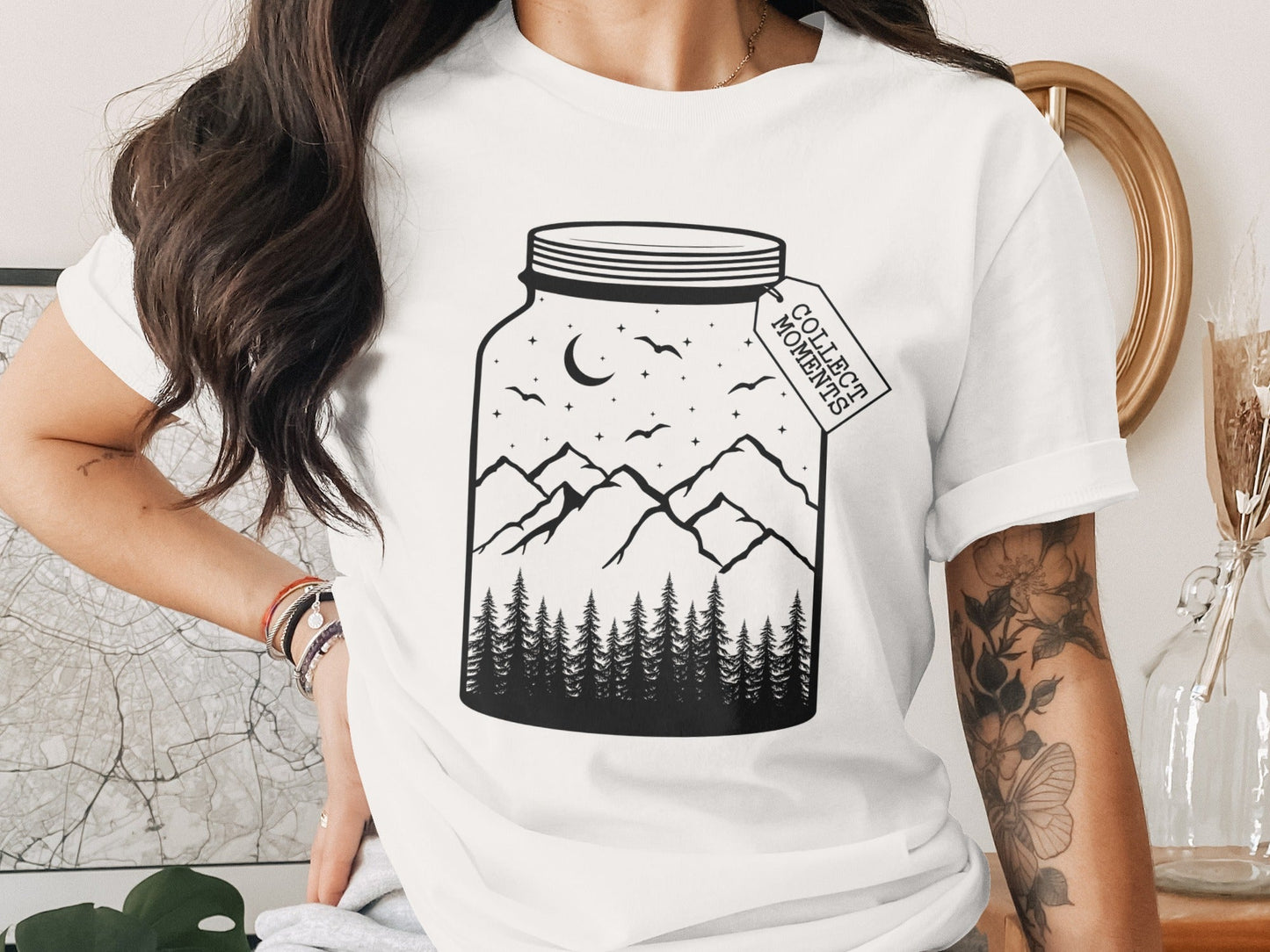 Collect Moments Jar with Mountains Scene Design T-Shirt