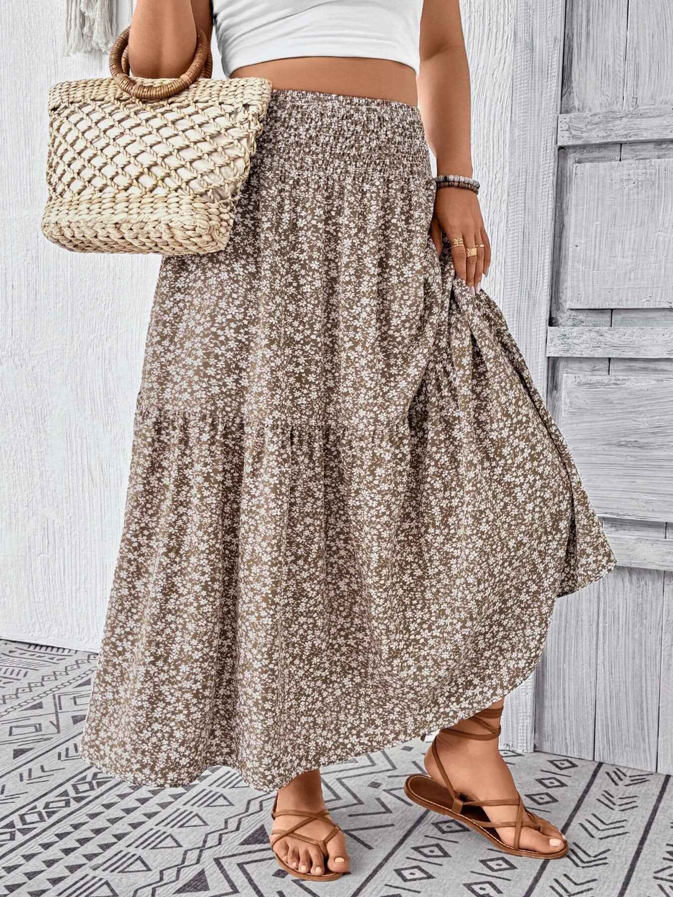 Plus Size Floral Print Tiered Skirt