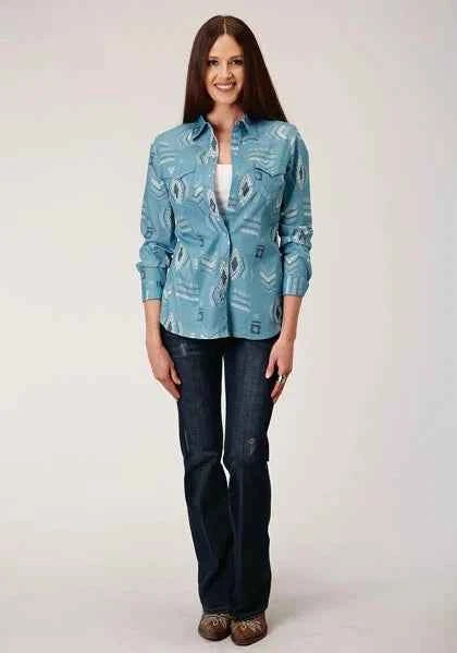Roper 01057 Aztec Nash Up (Blue) - Women's Western Shirt