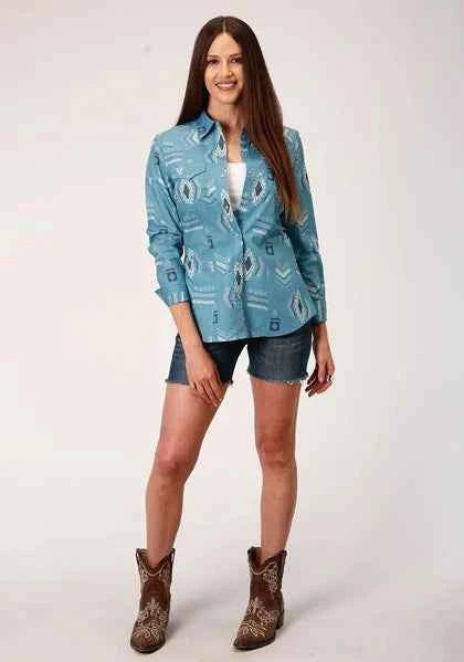 Roper 01057 Aztec Nash Up (Blue) - Women's Western Shirt