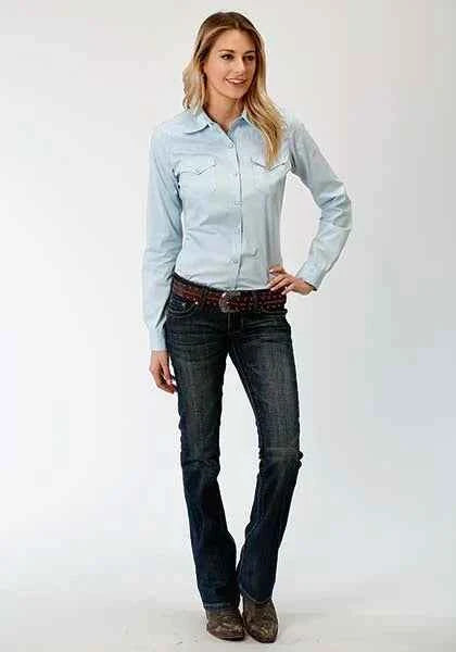 Roper Solid Poplin (Light Blue) - Women's Western Shirt