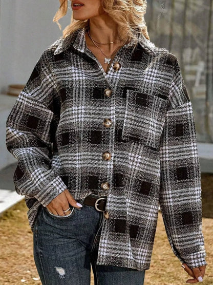 Plaid Button Up Long Sleeve Shacket