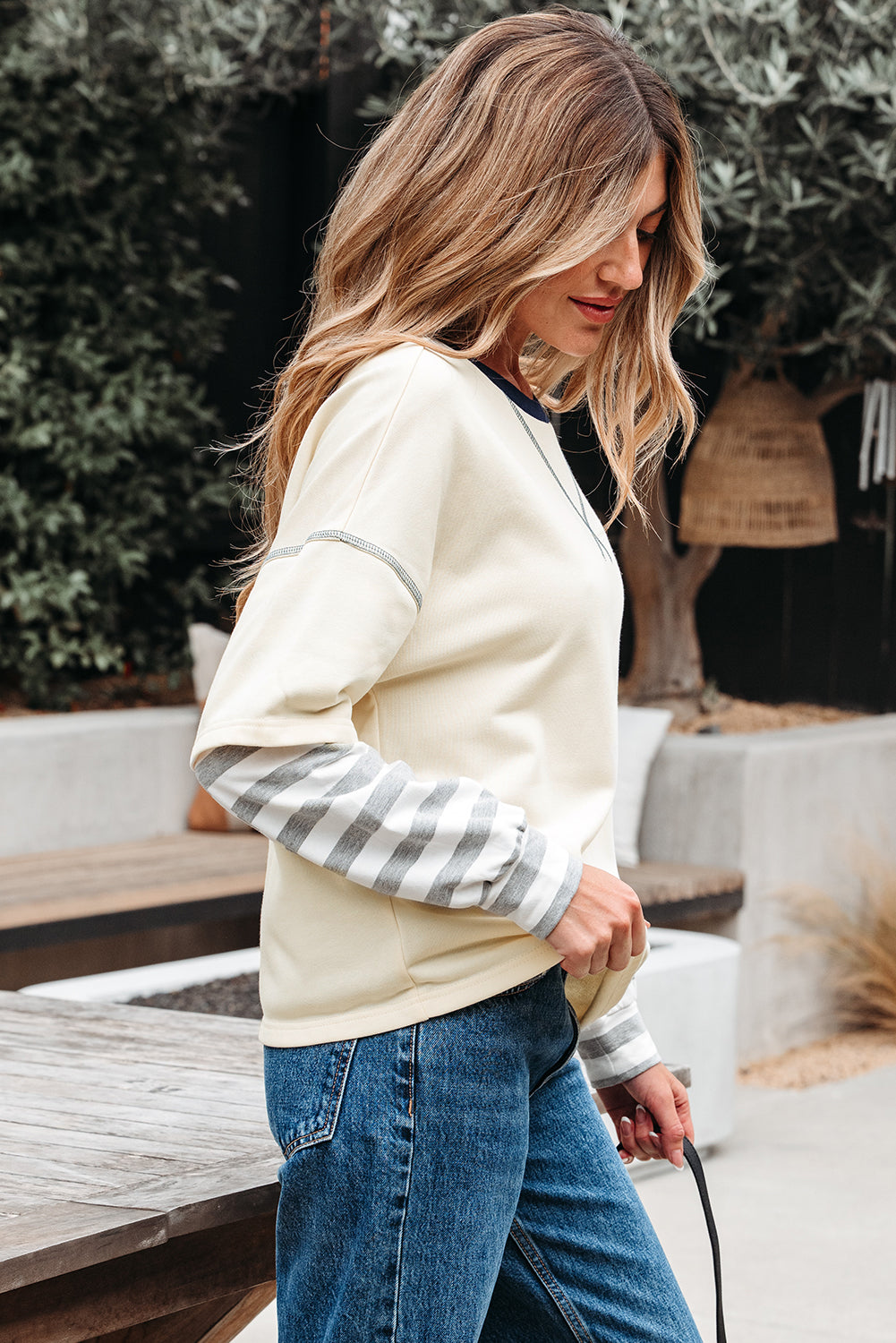 Ashley Striped Long Sleeve Two-in-one Top