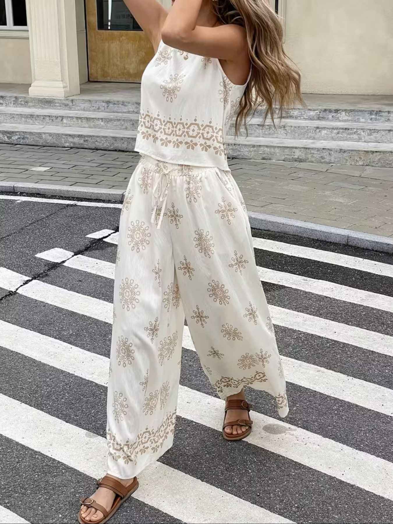 Sleeveless Top and Wide Leg Pants Set
