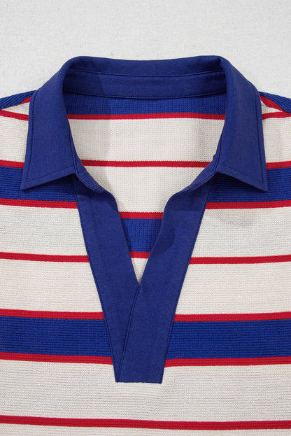 Stripe Polo Pullover Sweatshirt
