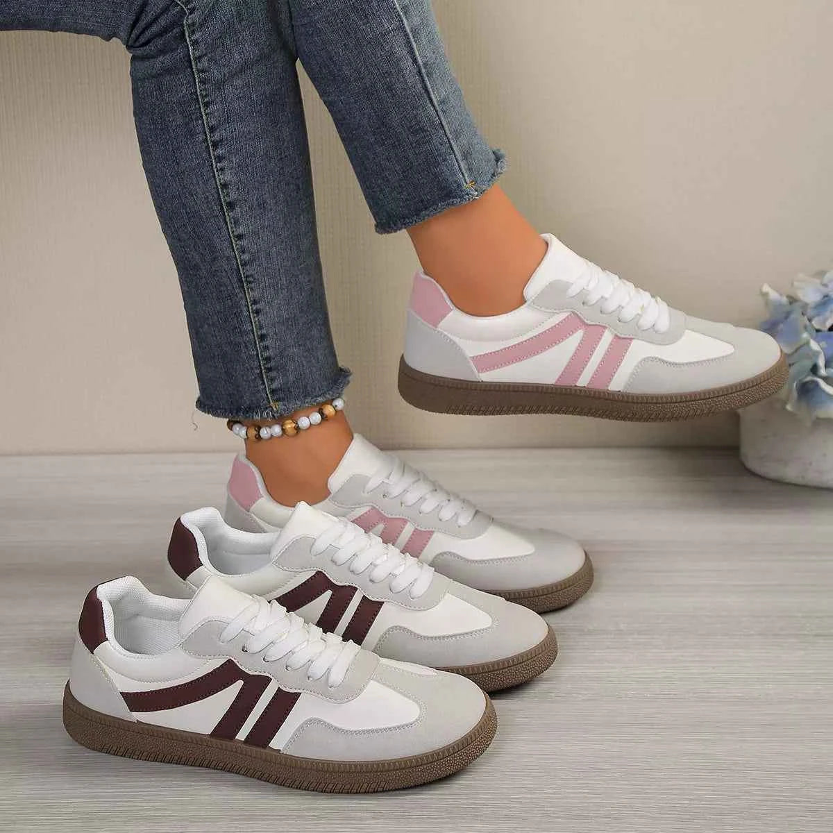 Striped Lace-Up Casual Sneakers